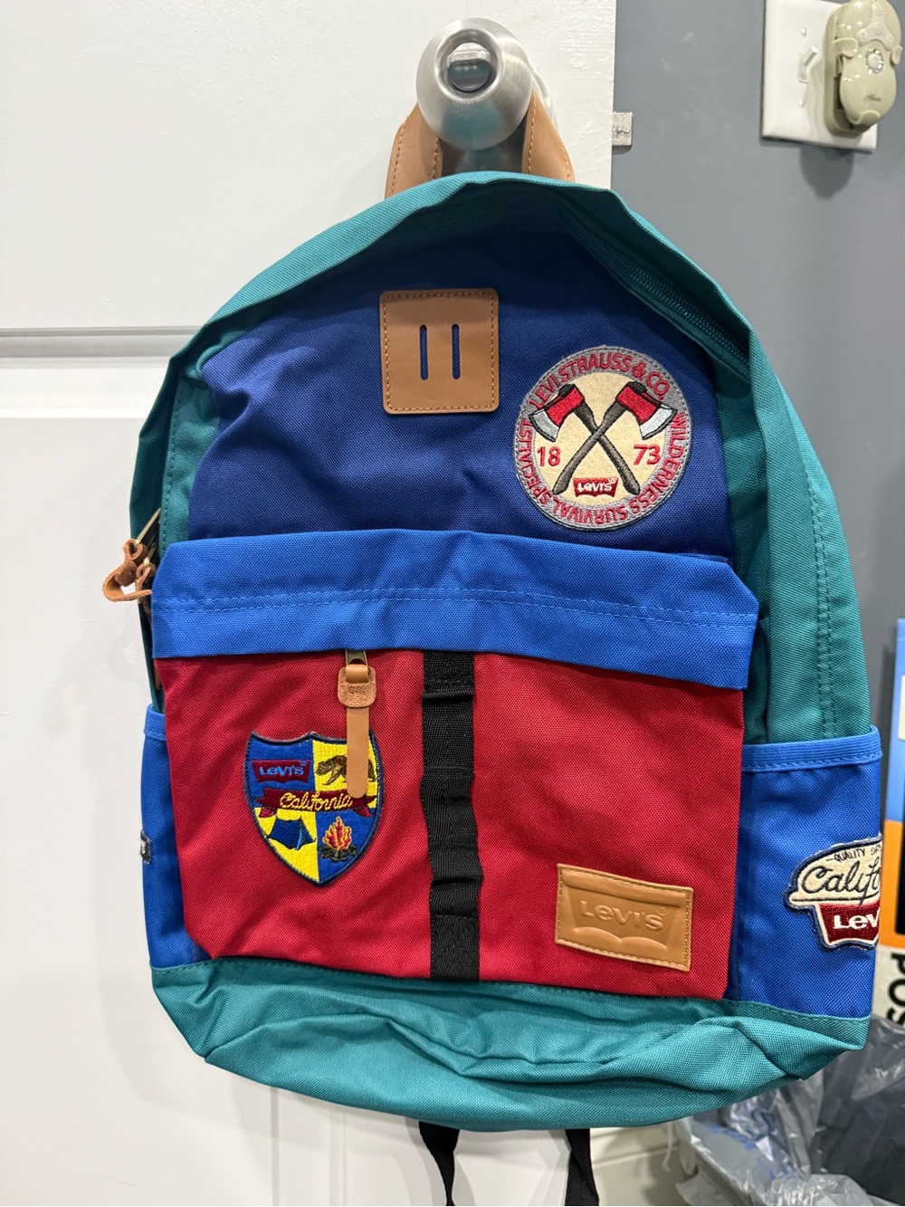 Levi's Teal Navy Royal Blue and Red Canvas Backpack
